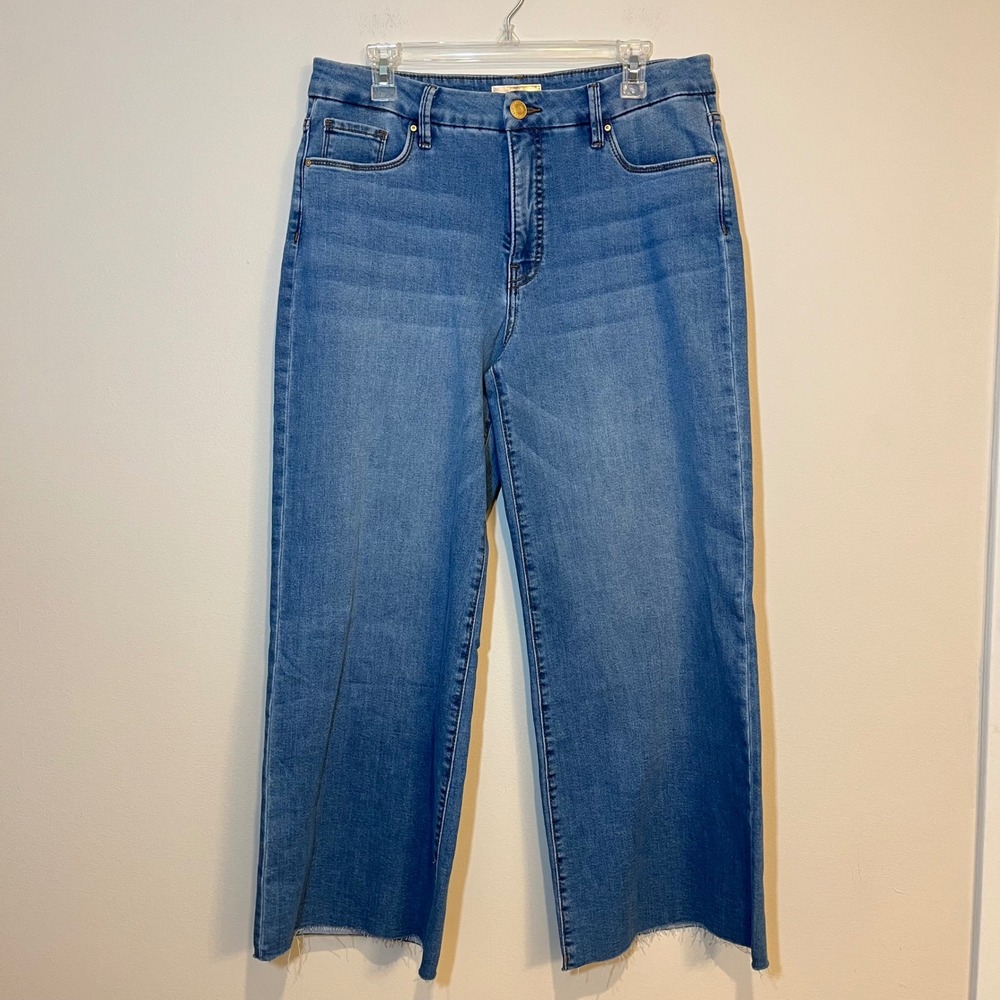 Kut from the Kloth Jeans Meg Fab Ab Wide Leg High Rise Raw Hem Stretch Size 10
